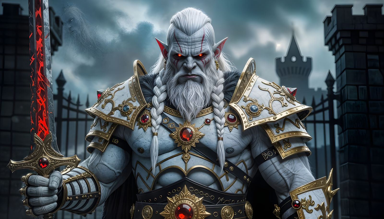 Albino Orc King Guarding Black Castle Gate