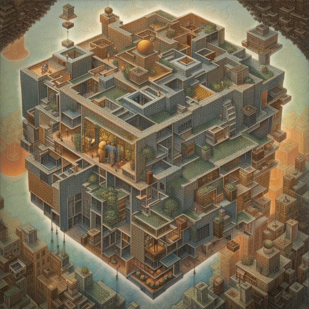 Dreamlike Multiverse Tesseract Puzzle as Lithograph