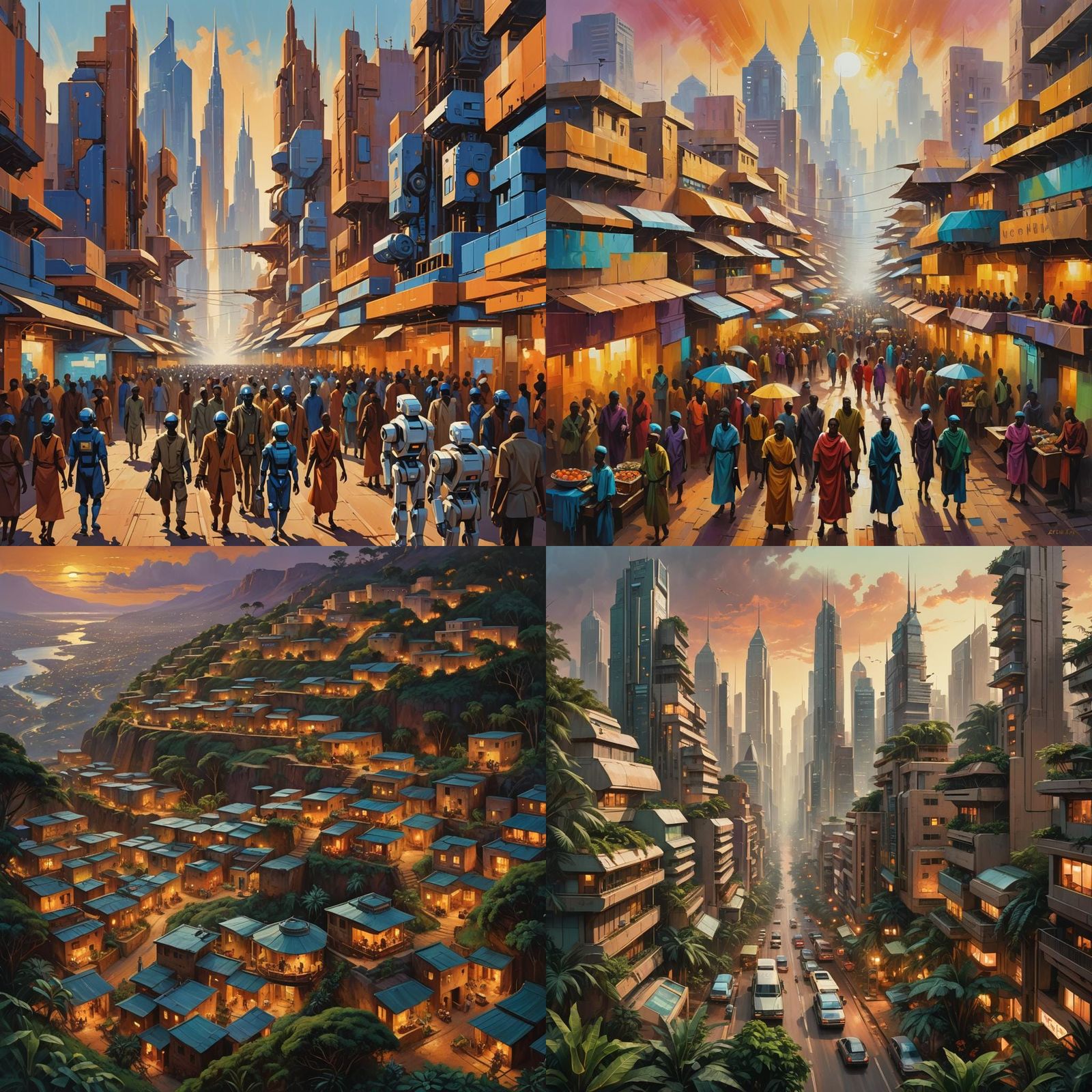 Retrofuturistic African City in Oil Painting Style