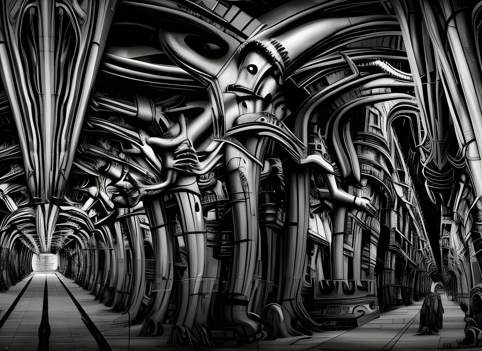 Organic Dark City in Giger Style, Ultra Detailed