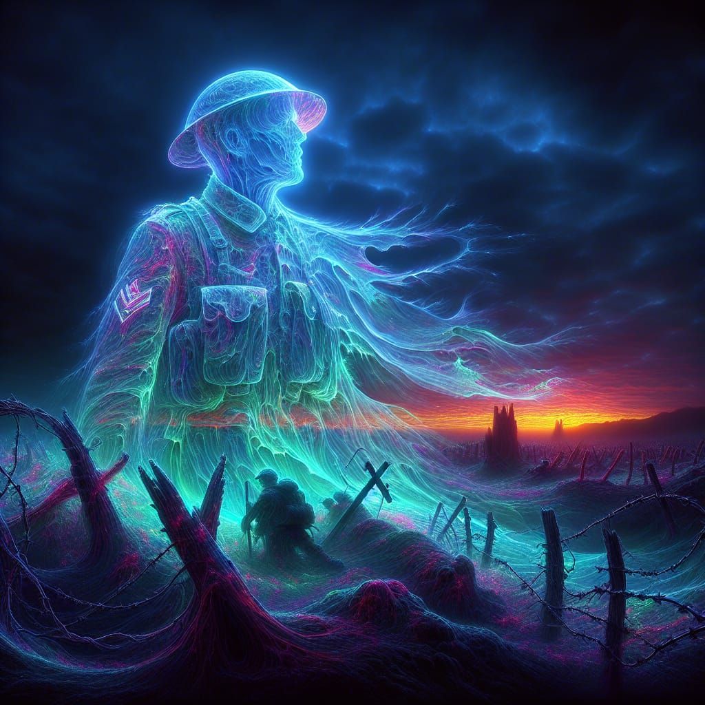 Ethereal Soldier Ghost in Bioluminescent Digital Painting