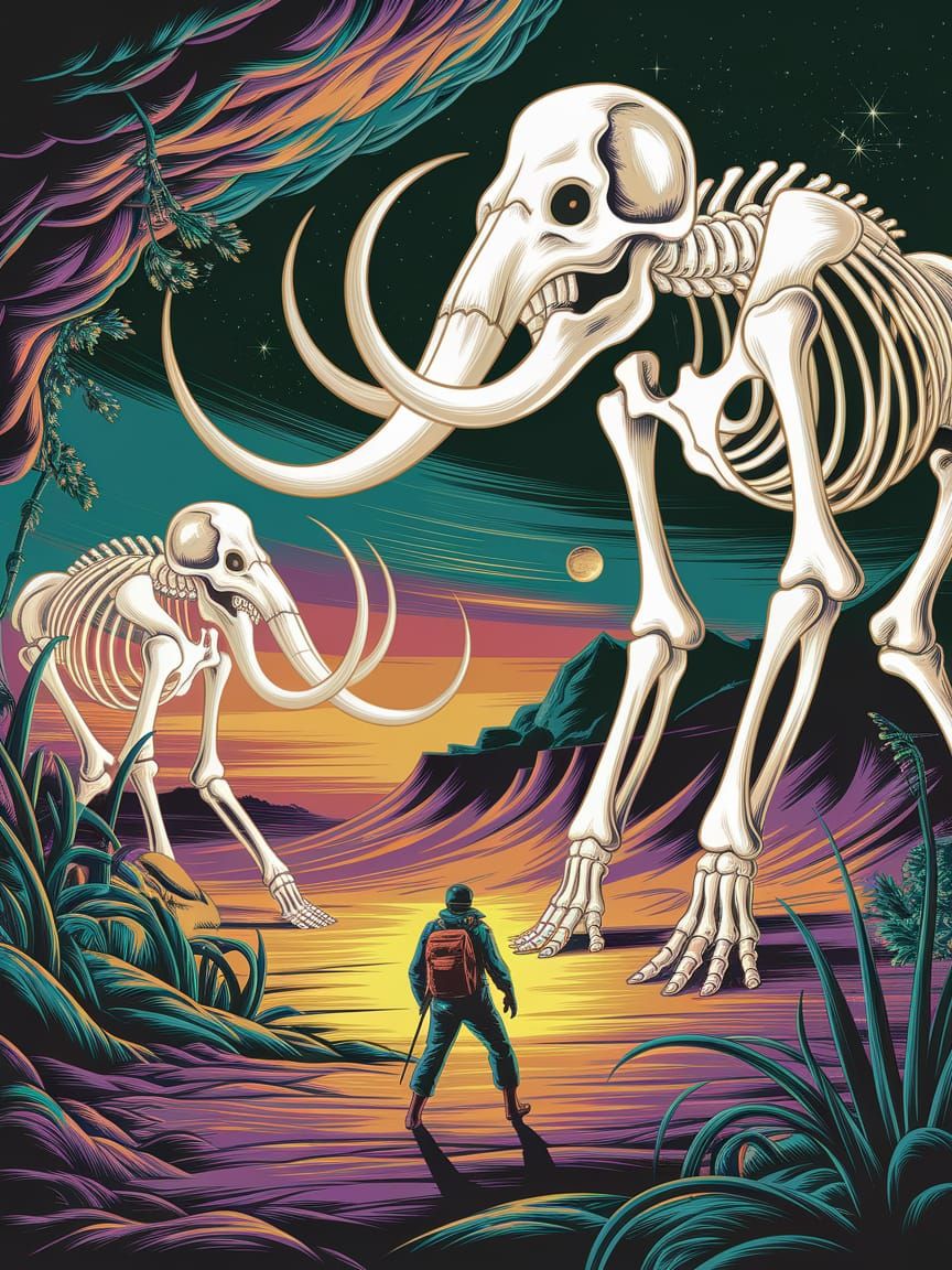 Vintage Sci-Fi Book Cover: Valley of Glowing Skeletons