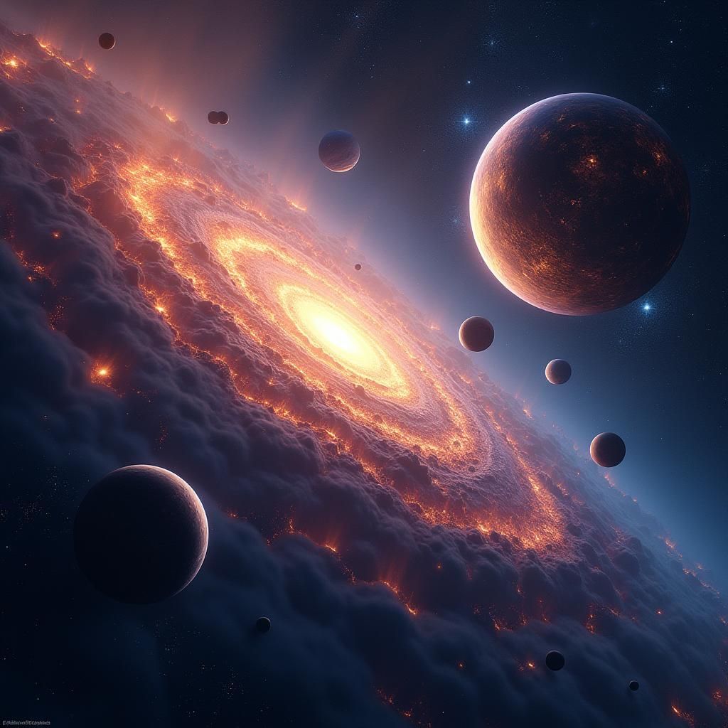 Vibrant Solar System in Space with Ethereal Glows