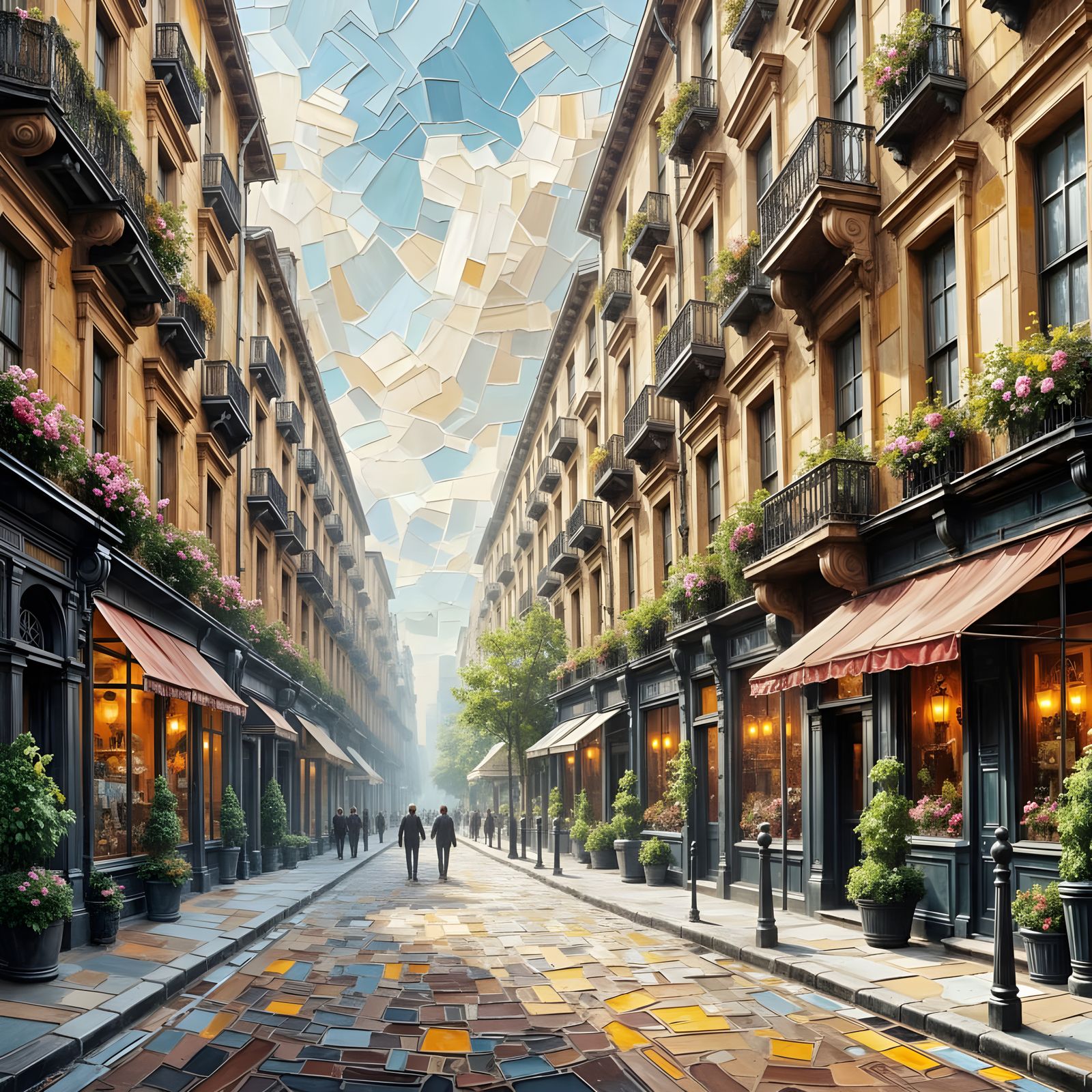 1950s London Impasto Oil Painting of Charming Street Scene