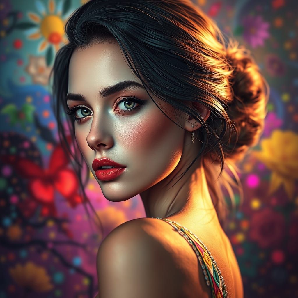 "a beautiful woman, colorful background" Hyperrealistic, spl...