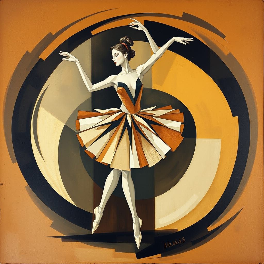 Geometric Ballerina in Cubist Style with Earth Tones