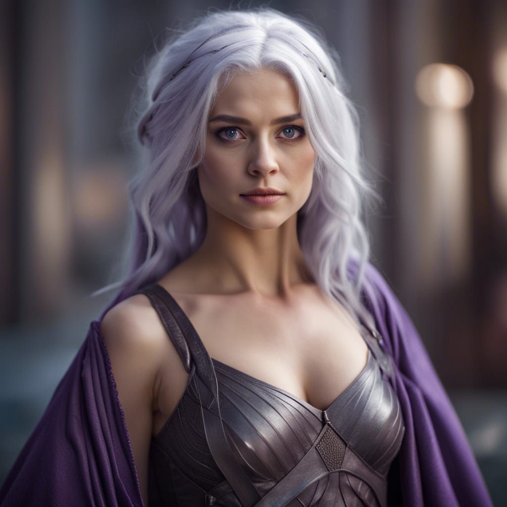Valyrian Girl Portrait with Silver Hair and Purple Eyes
