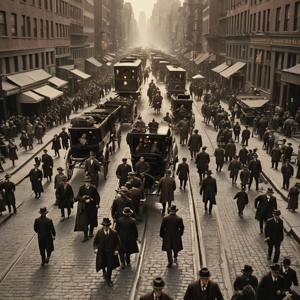 1890s New York City Street Scene in Film Noir Style