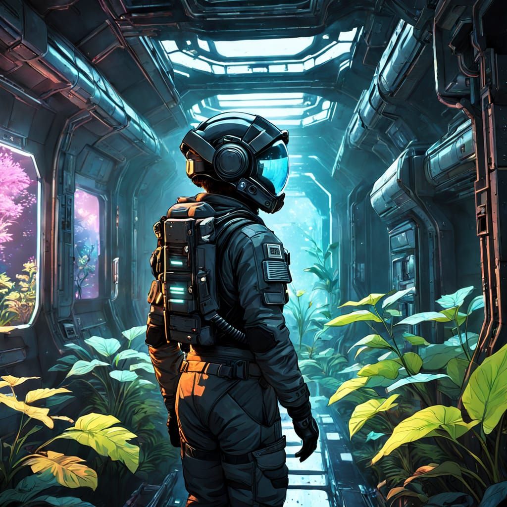 Astronaut Explores Alien-Infested Cyberpunk Space Station