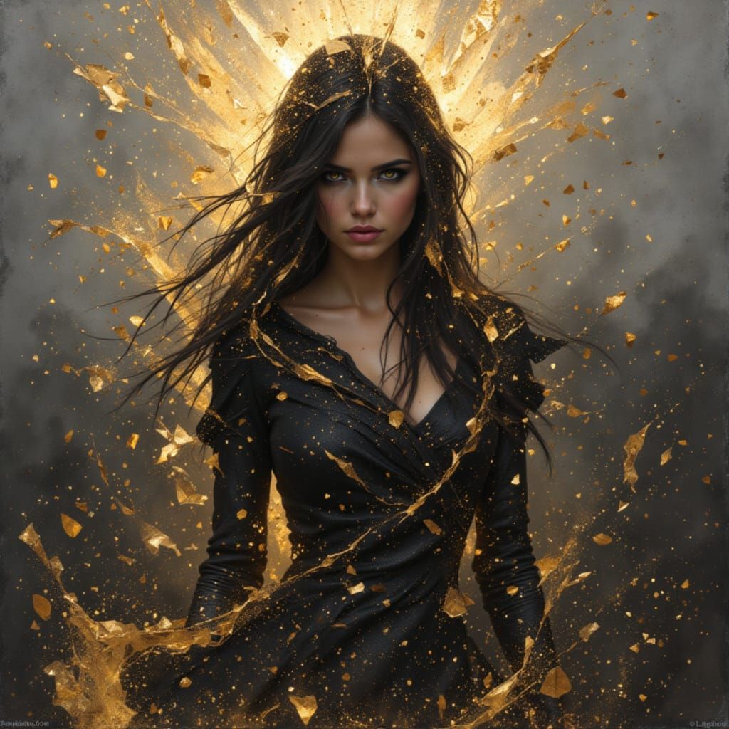 Abstract Shattered Gold and Black Art