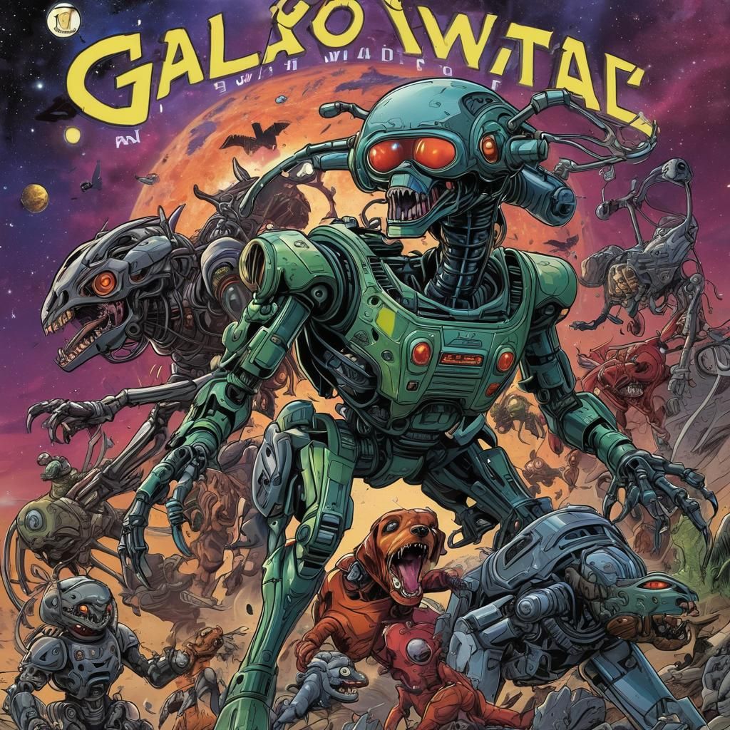 Alien Robot Pets Attack: Comic Book Cover Art