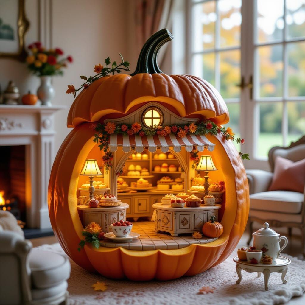 Ornate Autumn Bakery Inside Intricate Pumpkin