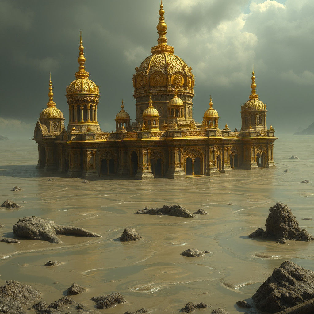 Fantasy Temple Sinking into Bubbling Mud
