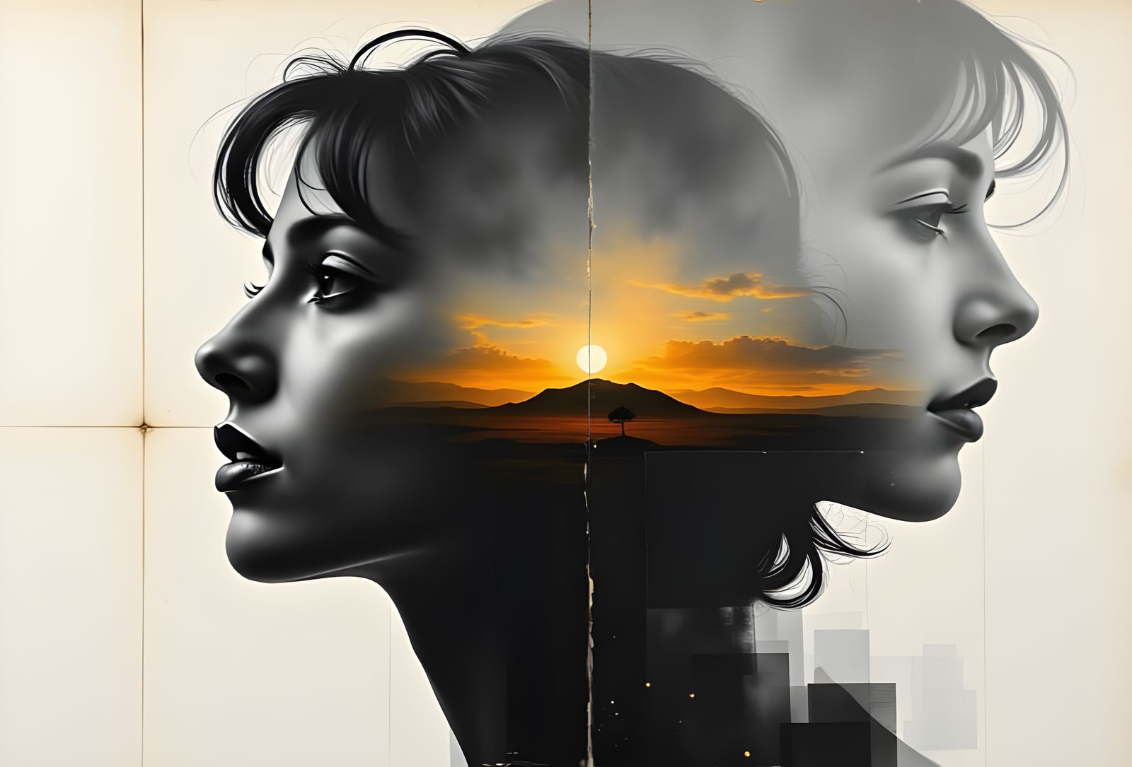 Double Exposure Oil Painting of a Beautiful Woman