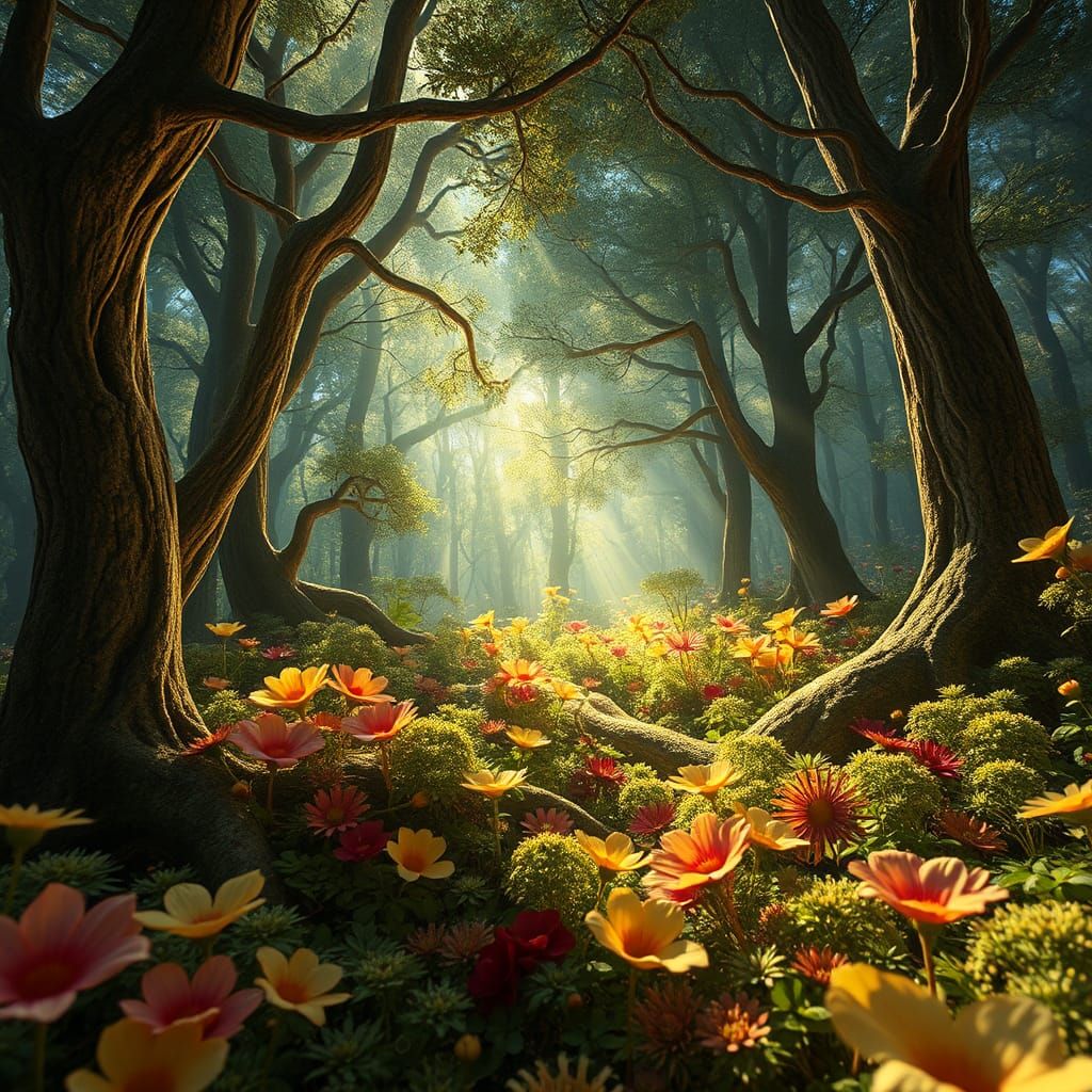 Smiling Figure in Flower Network Under Stars