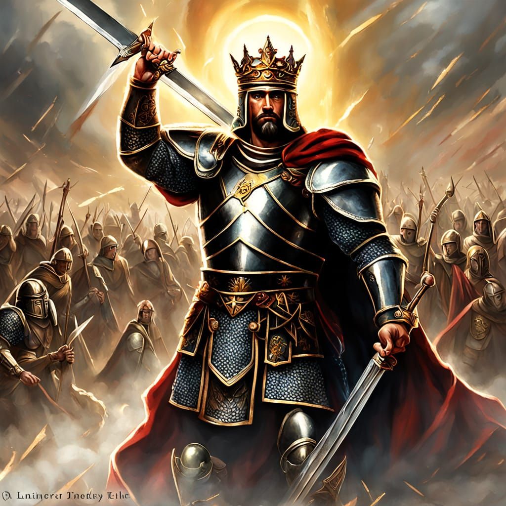 Victorious King with Sword in Classical Religious Art Style