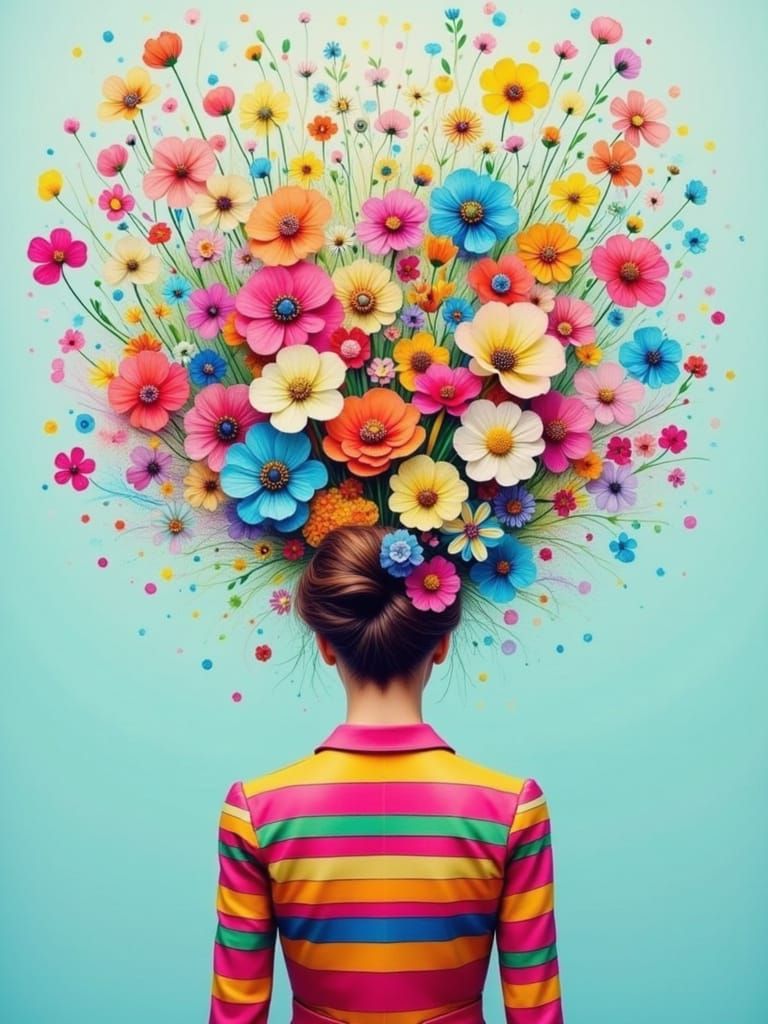 Surreal Portrait of a Woman with Whimsical Floral Headpiece ...
