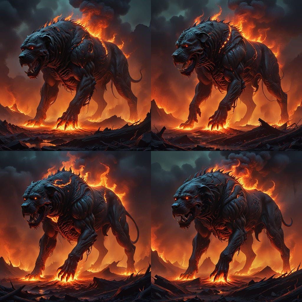 Mastiff Dog Embodied by Fiery Lava and Hellish Hues