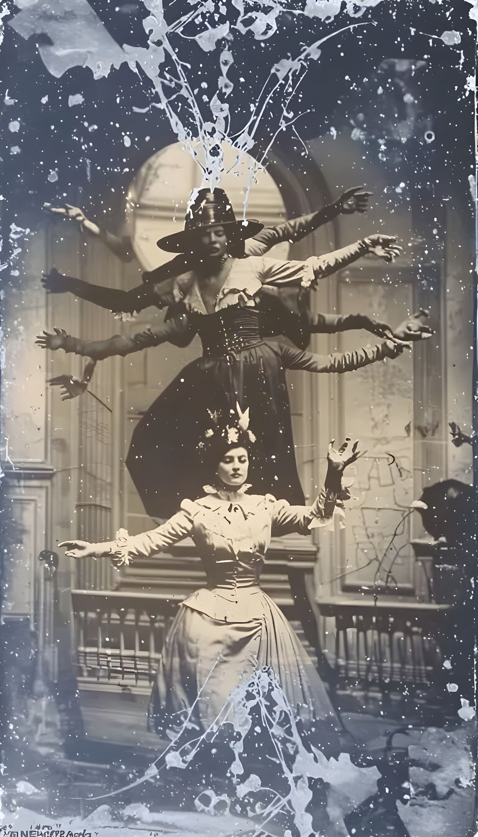 Vintage Daguerreotype of a Multi-Armed Demon