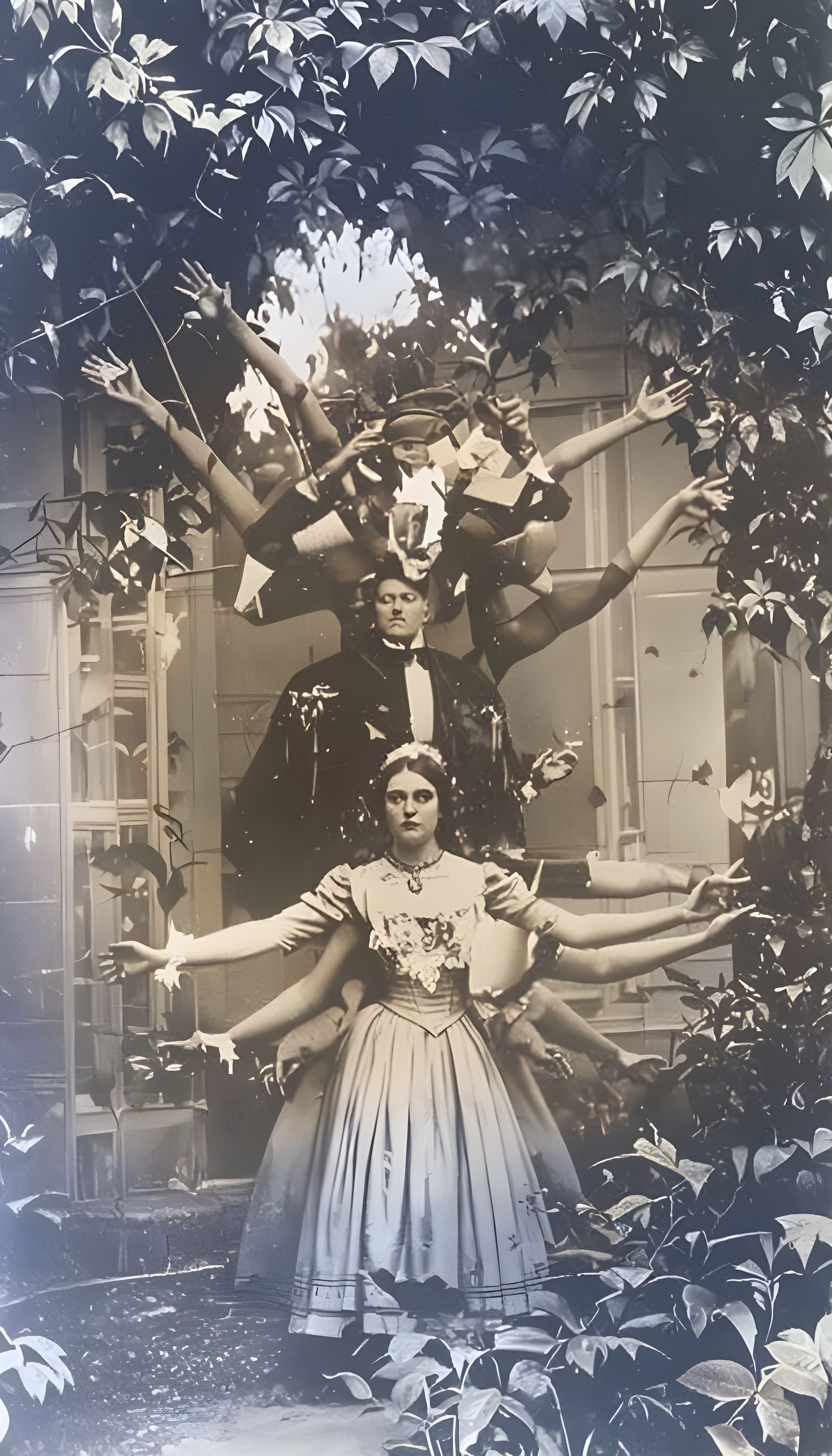 Vintage Daguerreotype: Multi-Armed Demon Portrait