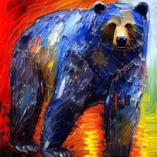 Aggressive Bear Confronts Knight: Neo-Impressionist Oil Pain...
