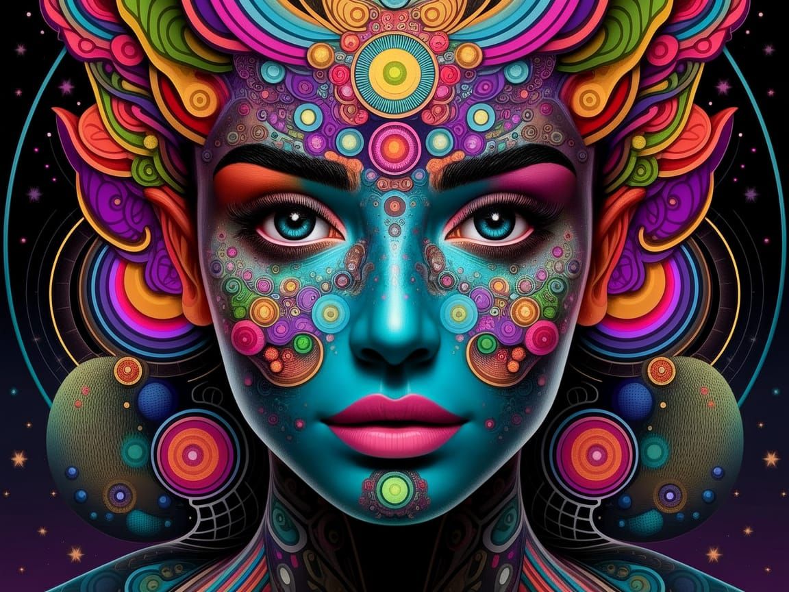 Vibrant Cosmic Portrait in Psychedelic Art Style
