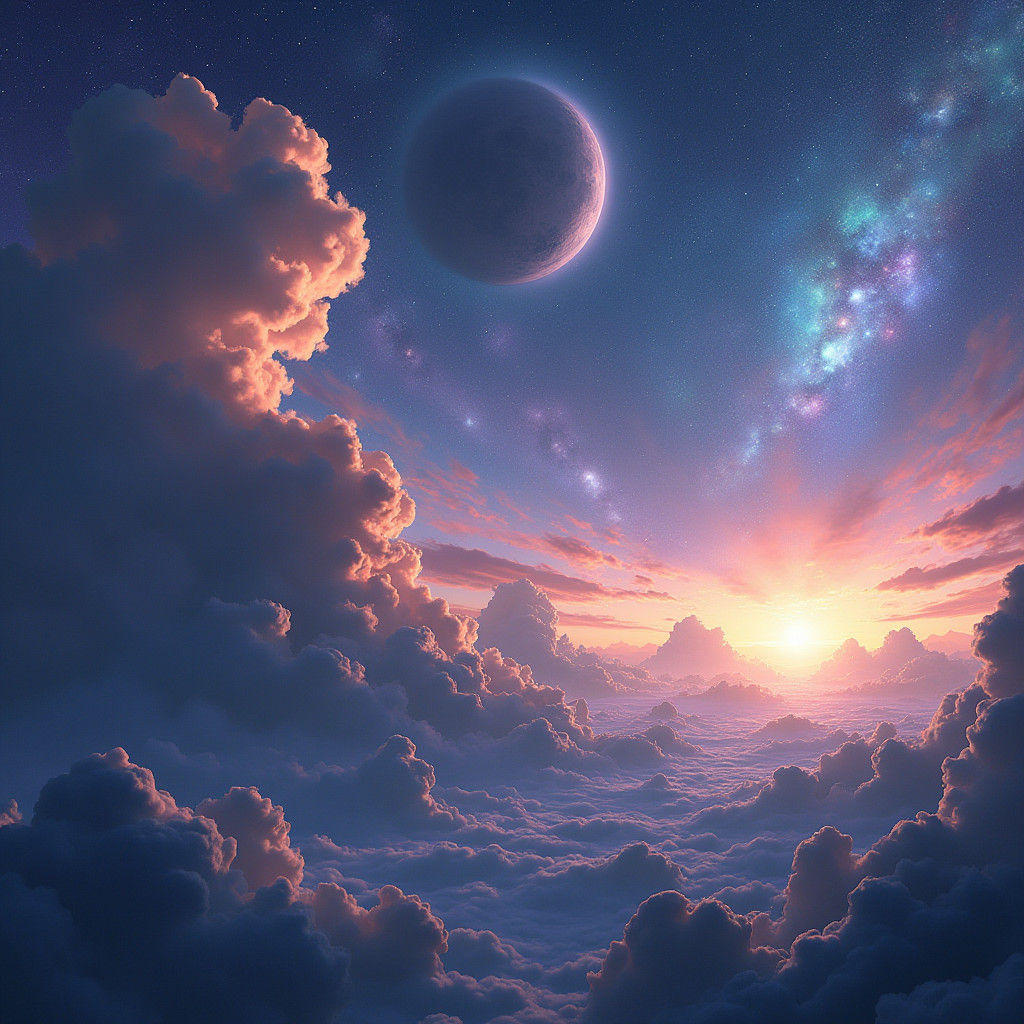 Vibrant Galaxy with Nebulas and Planet