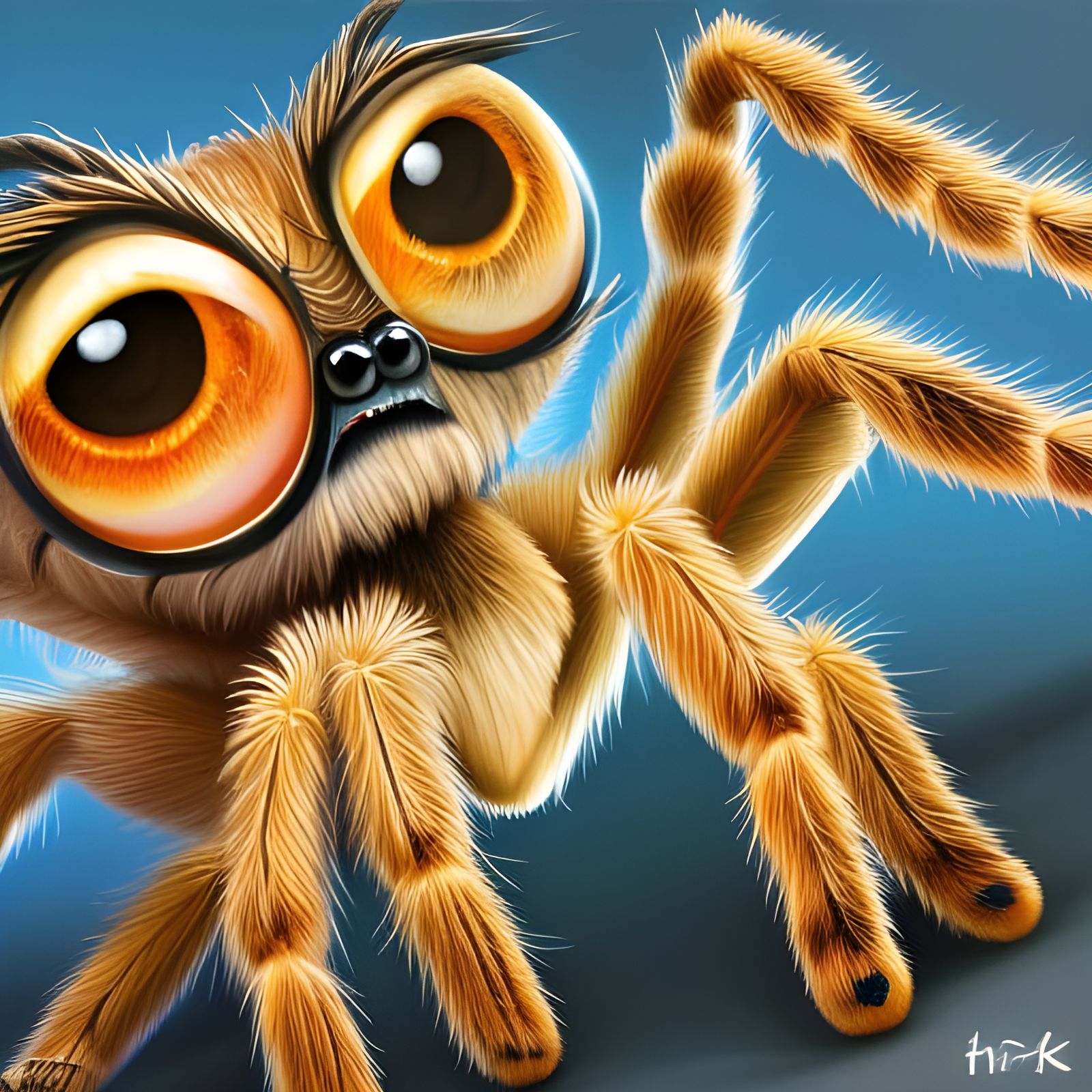 Adorable Cartoon Tarantula in Oil Painting Style