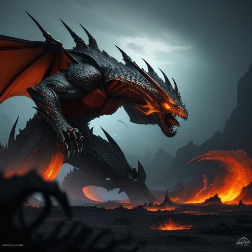 Victorious Dragon-like Alien Monster in War-Torn Wasteland