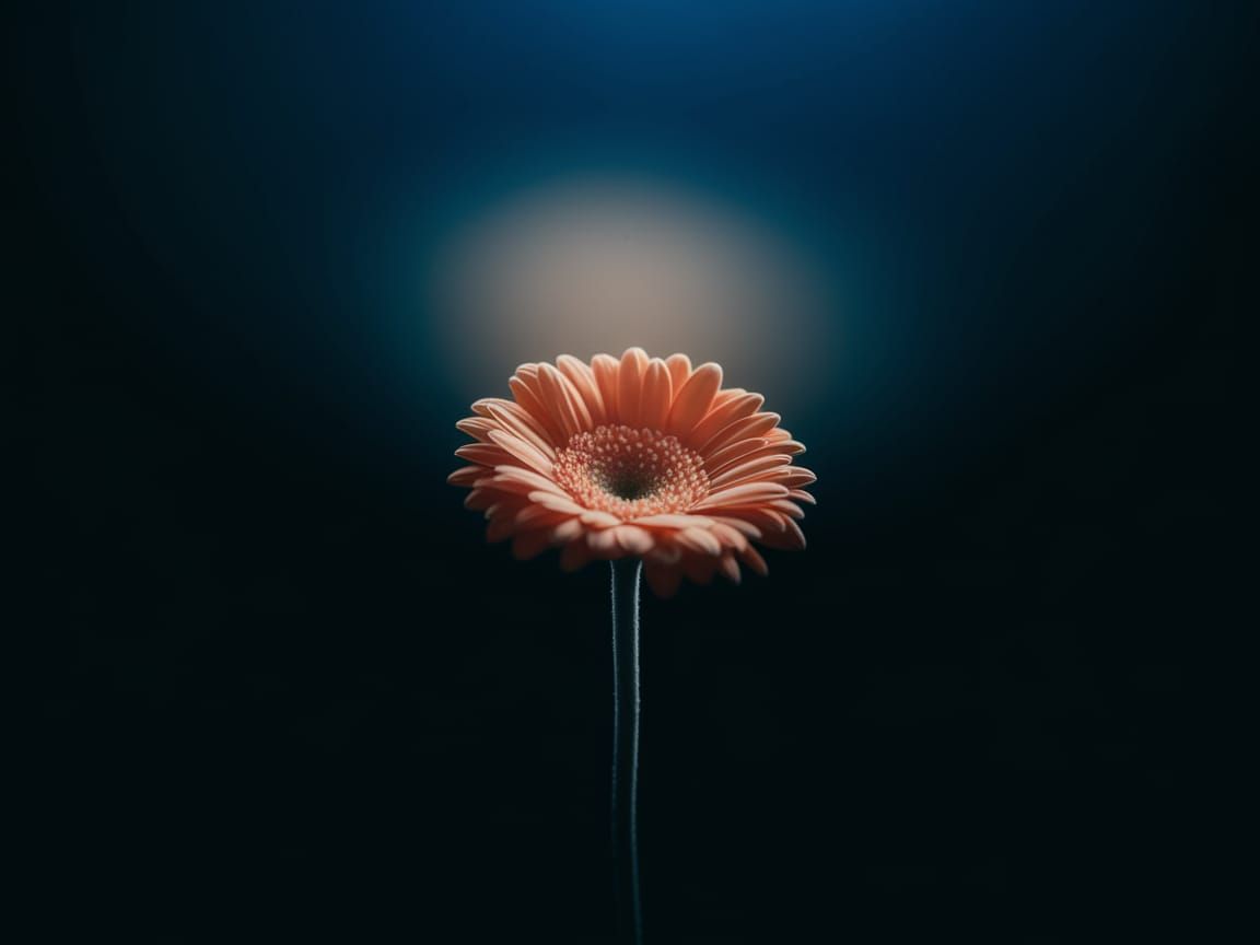 A Lone Orange Daisy Illuminated in Dark Beauty