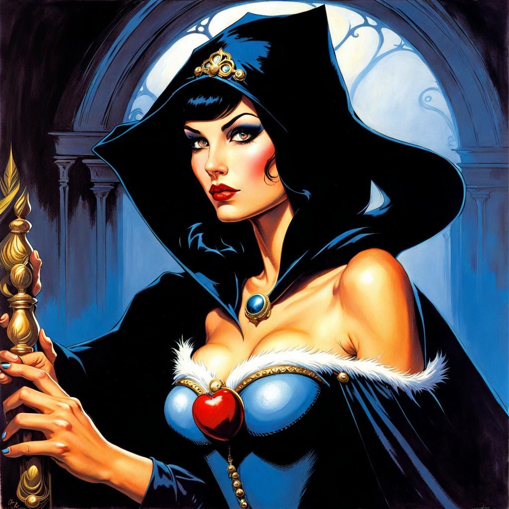 Gothic Snow White in 80s Comic Book Style