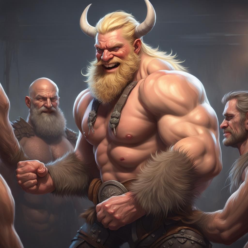 Viking Arm Wrestles Bigfoot in Hyperdetailed Portrait