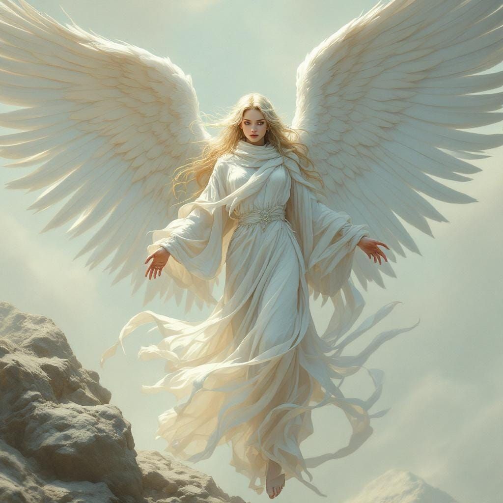 Ethereal Angel with Flowing Robes in Digital Art Style