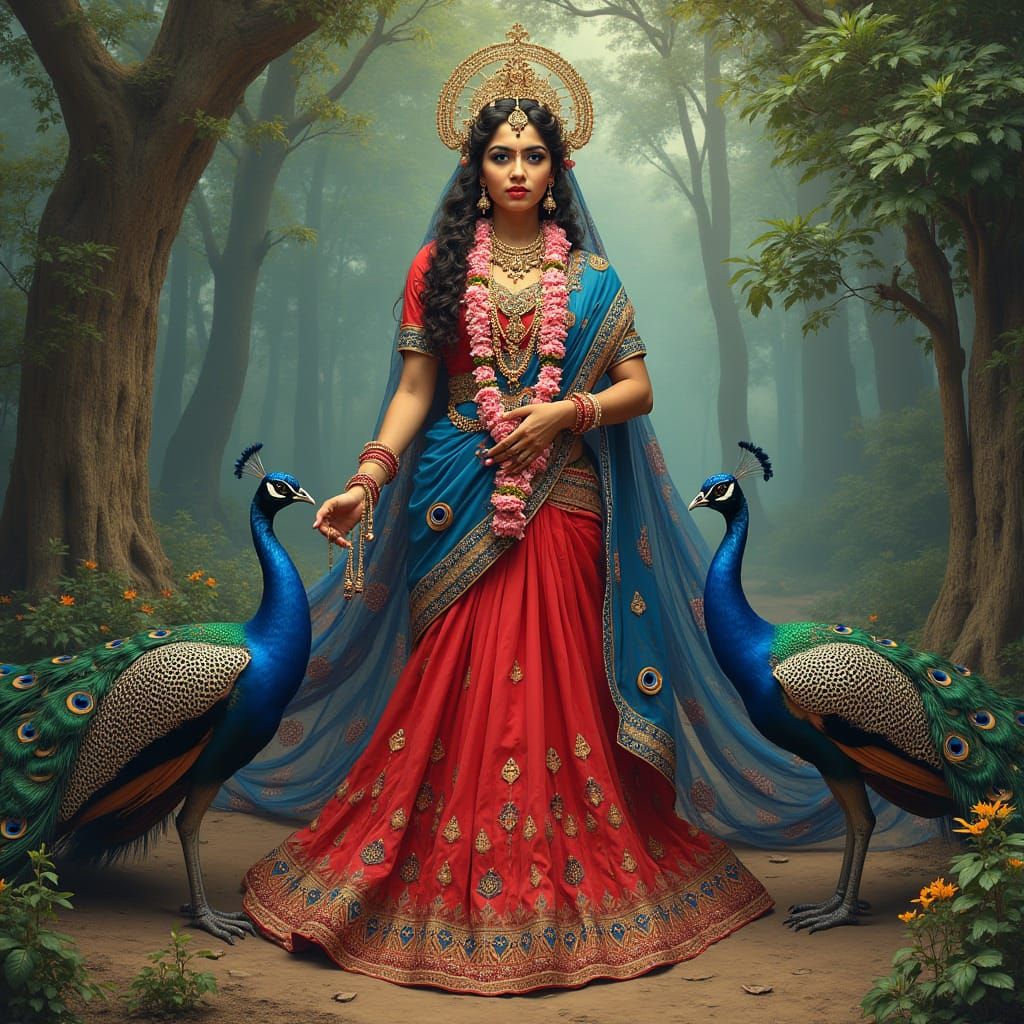 Mata Radha in Vrindavan Forest, Classical Indian Art