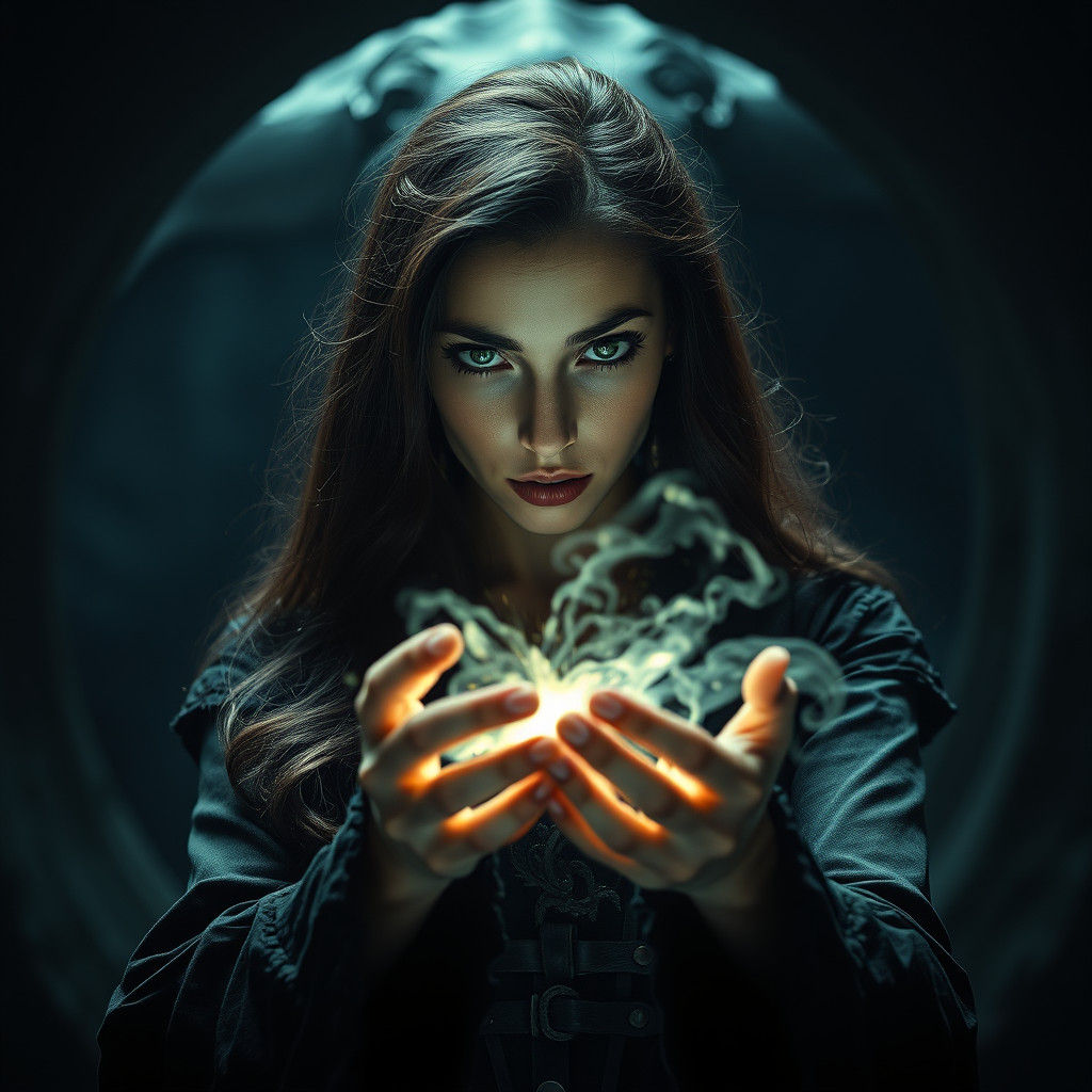 Mystical Woman Conjures Shadow Creature with Magic
