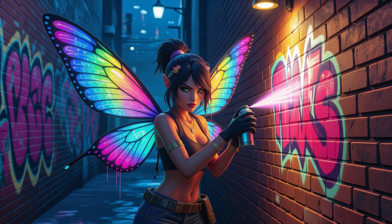 Graffiti Fairy with Spray Paint Wings