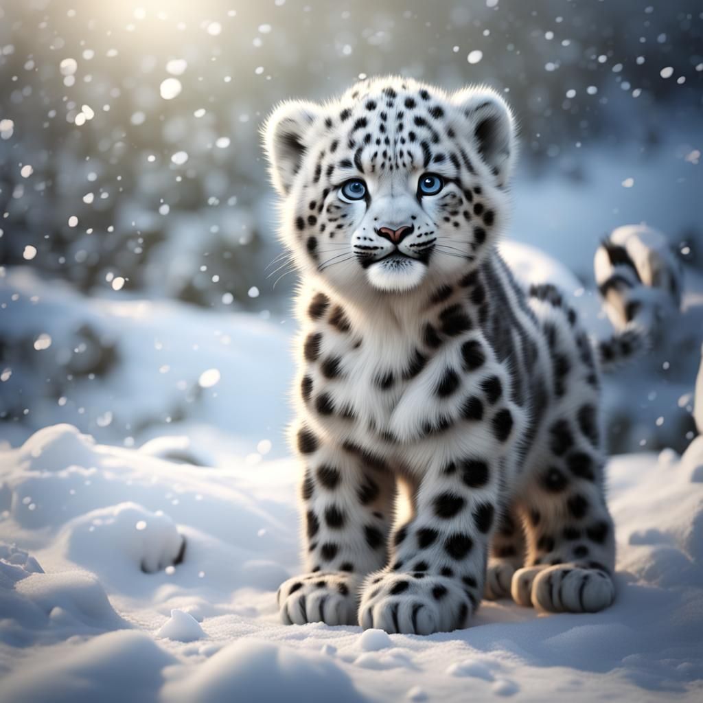 Realistic 3D Render of a Baby Snow Leopard