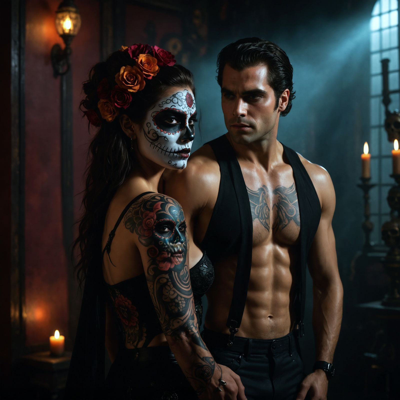 Vibrant Día de los Muertos Goddess in Steampunk Splendor