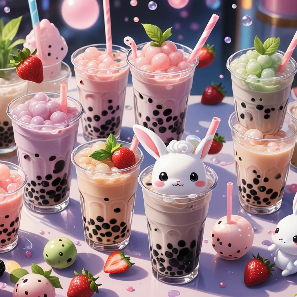 Bubble Tea Sprites Anime Concept Art in Pastel Colors