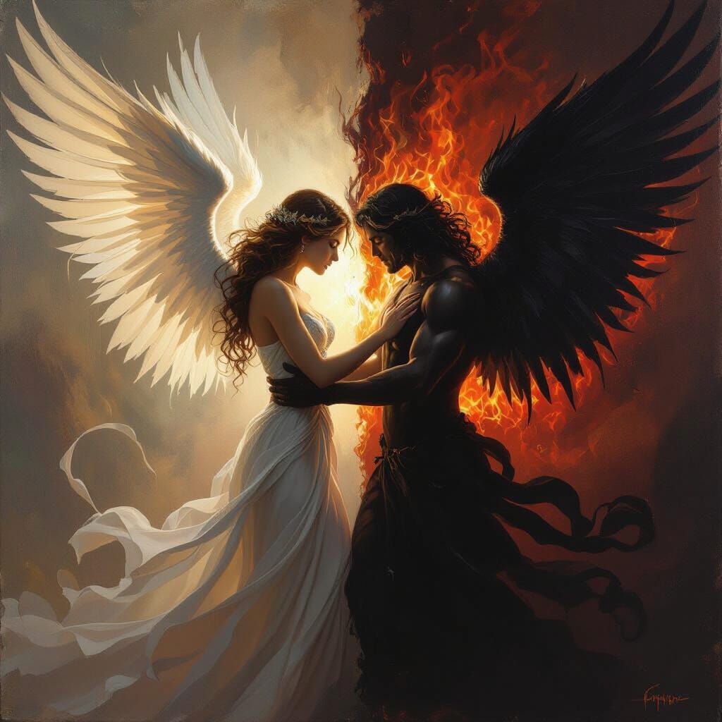 Angel and Demon Hybrid: Internal Conflict in Dramatic Painti...