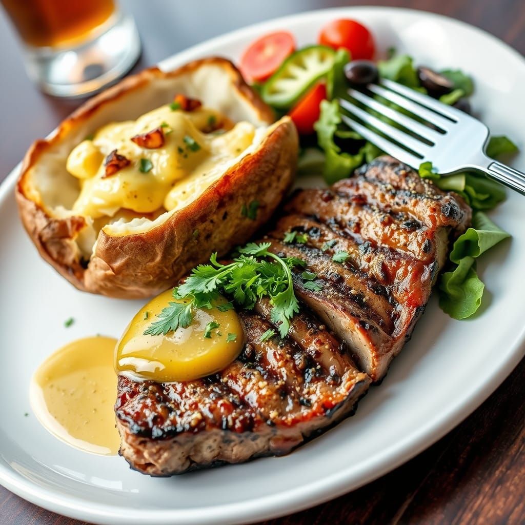 T-Bone Steak with Loaded Potato Food Photography
