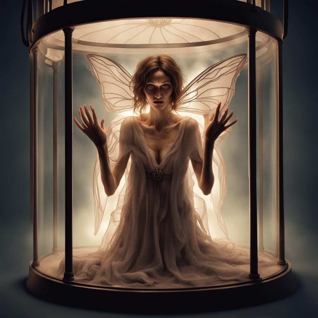 Frightened Fairy Trapped in Lantern, 3D Render