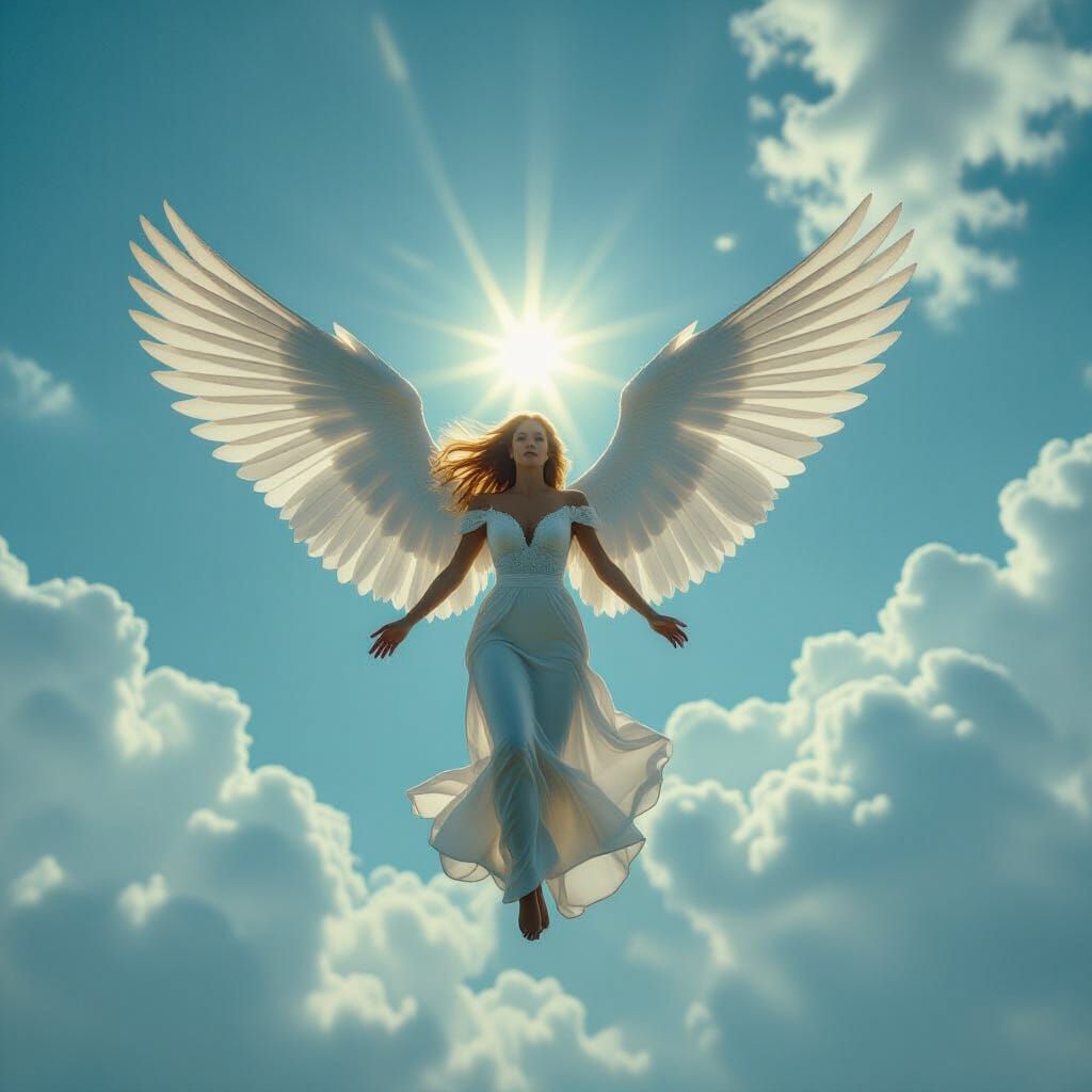 Angel in Flight with Divine Light and Shadow