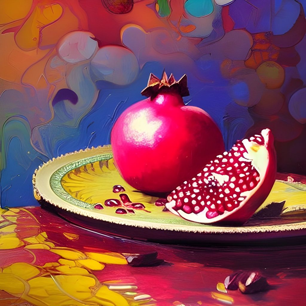Pomegranate Still Life: Detailed Oil Painting