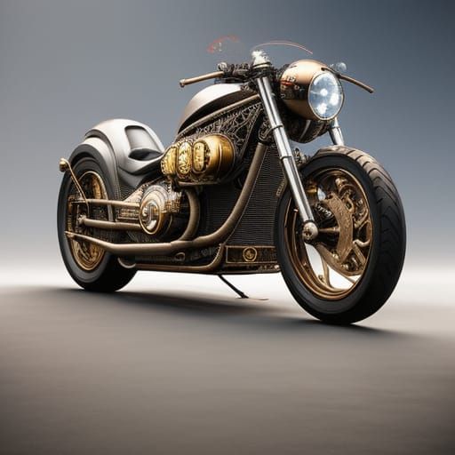 Futuristic Rococo Tron Motorcycle in Brushed Steel