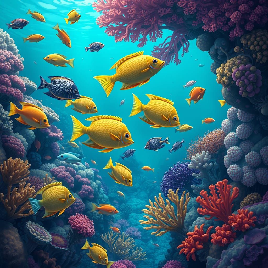 Vibrant Coral Reef Scene in Dreamy Style