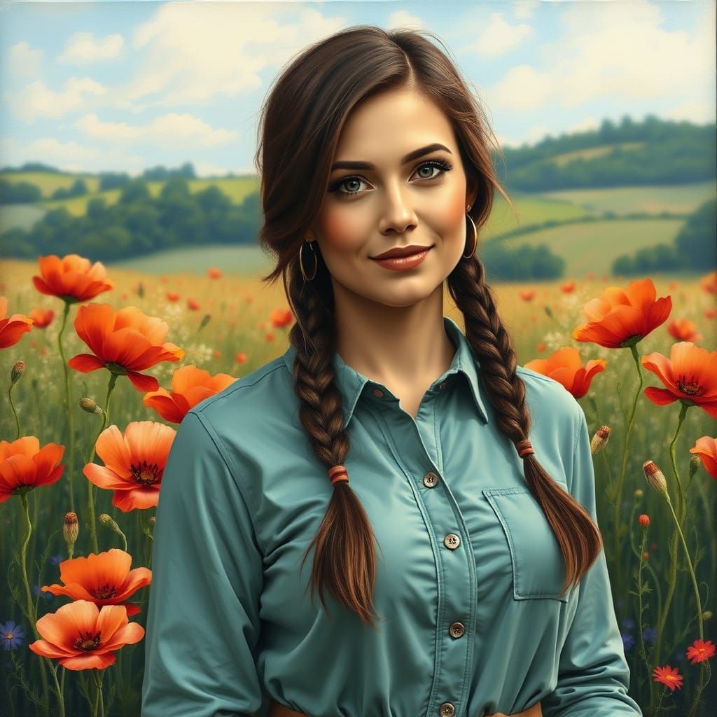 Elegant Summer Goddess in a Vibrant Floral Landscape