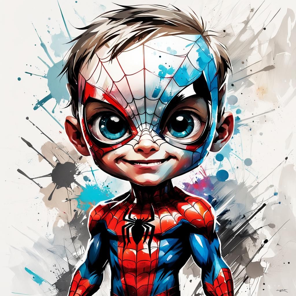 Adorable Chibi Spiderman in Comic Expressionism