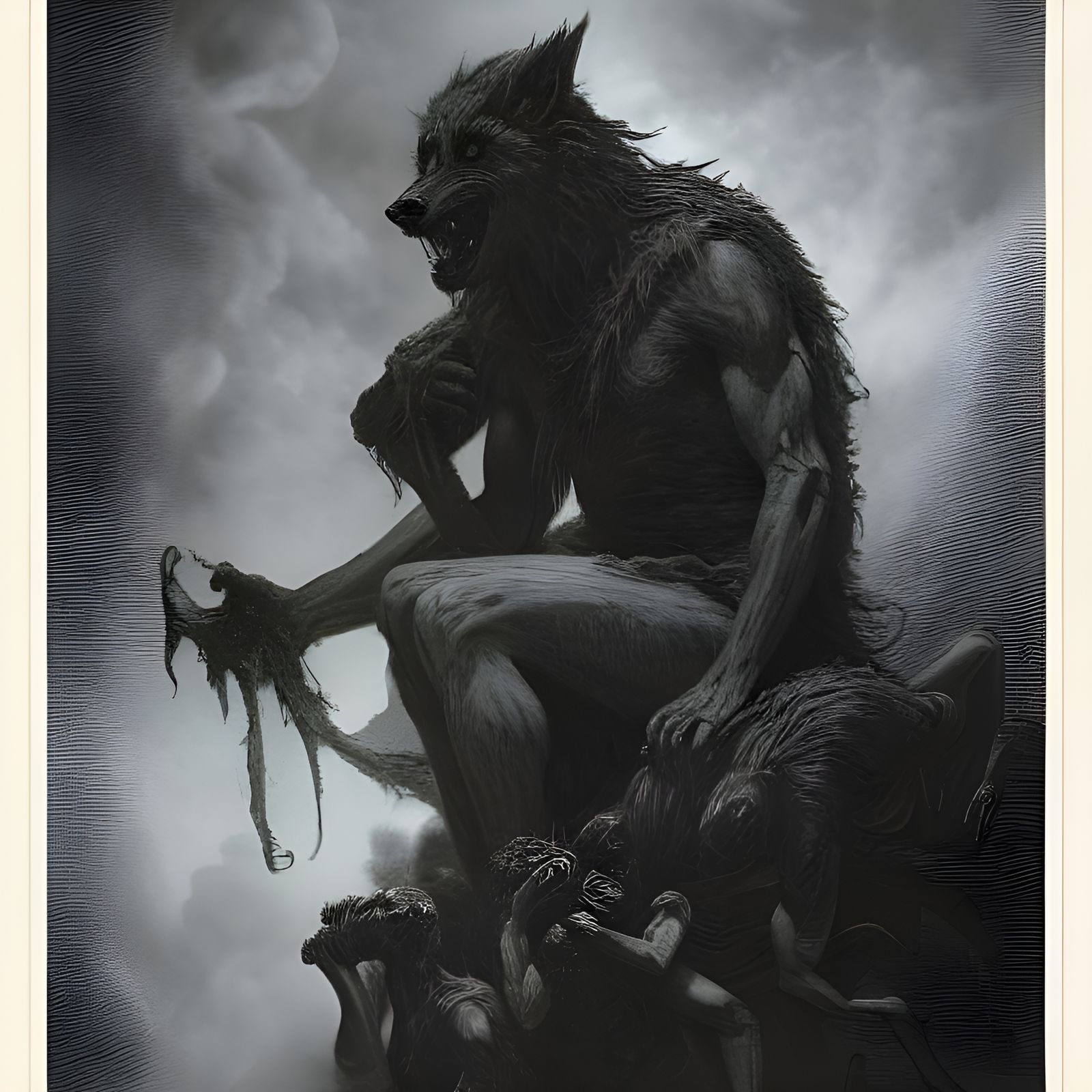 Werewolf's Grief: Dark Gothic Horror Illustration