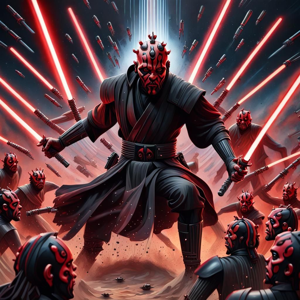 Darth Maul Leads Clone Army, Hyperrealistic Oil Painting